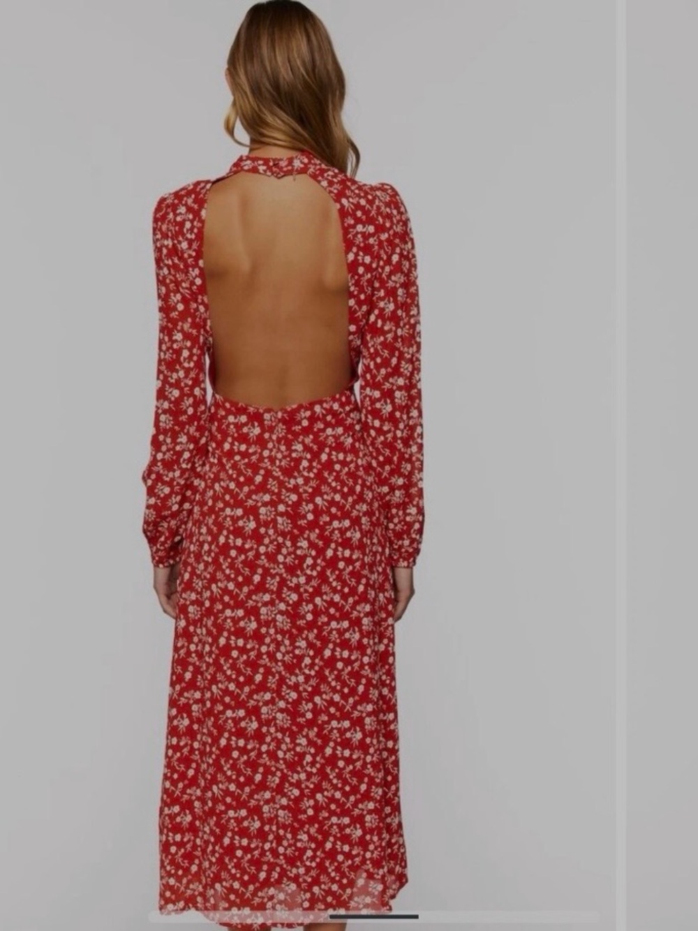 Backless Red Floral Maxi Dress with Long Sleeves from Forever 21